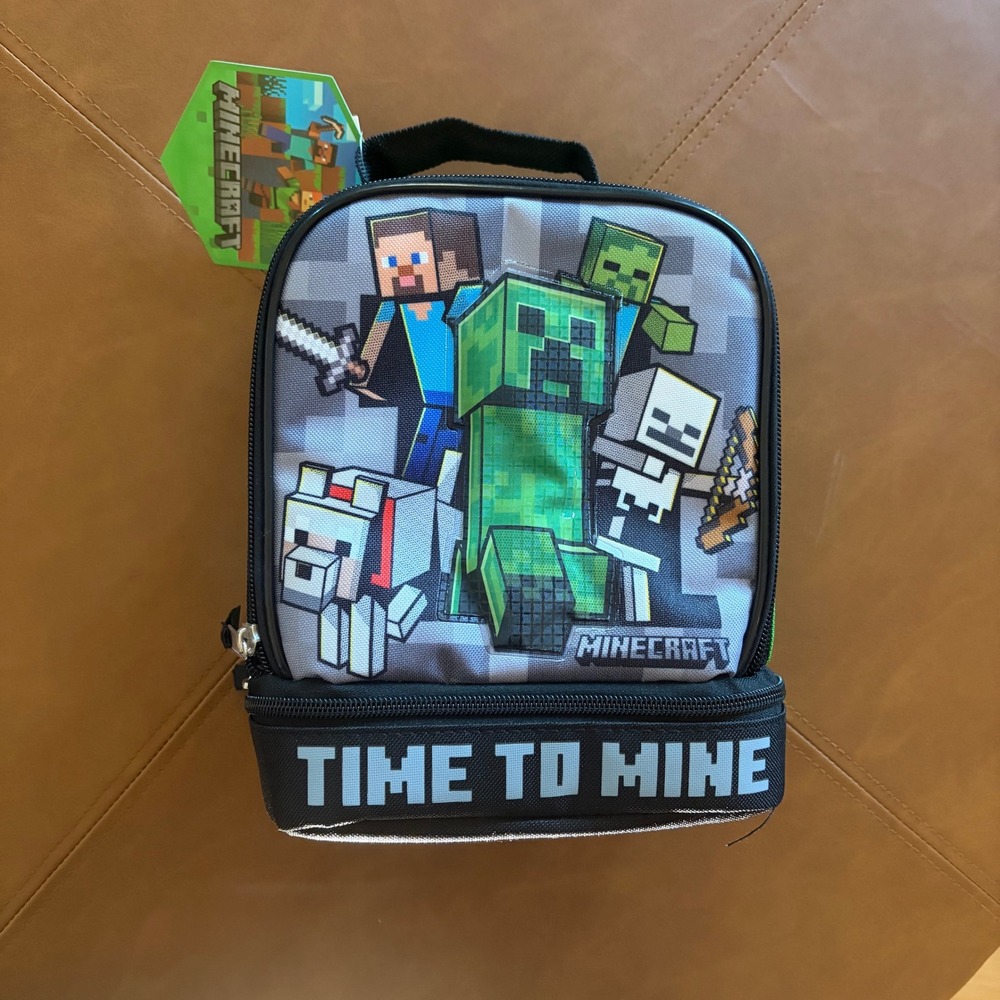 Minecraft Time to Mine Dual Compartment Insulated Lunch Box Green Creeper Steve